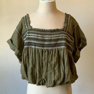 Free People green cropped ballon top